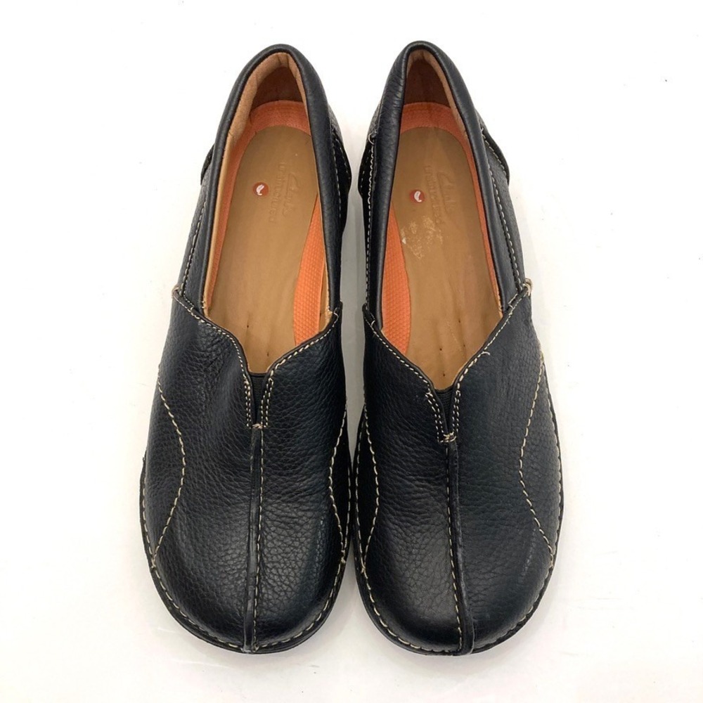 Clarks Unstructured Loop Stride Loafer Black Leather Womens 7.5 M Slip On Euro